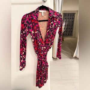 Diane Von Furstenberg Vibrant Pink and Black Wrap Dress